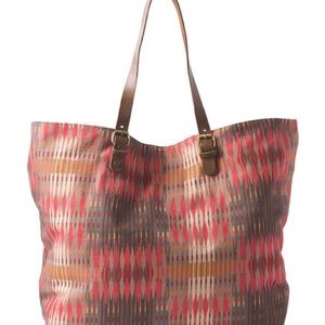 Prana Womens Bag Tote Slouch Leather Red Brown Orange Organic Cotton Large